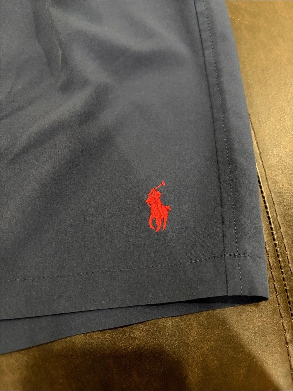 Polo by Ralph Lauren Navy Swim Trunks with White Drawstring and Red Pony